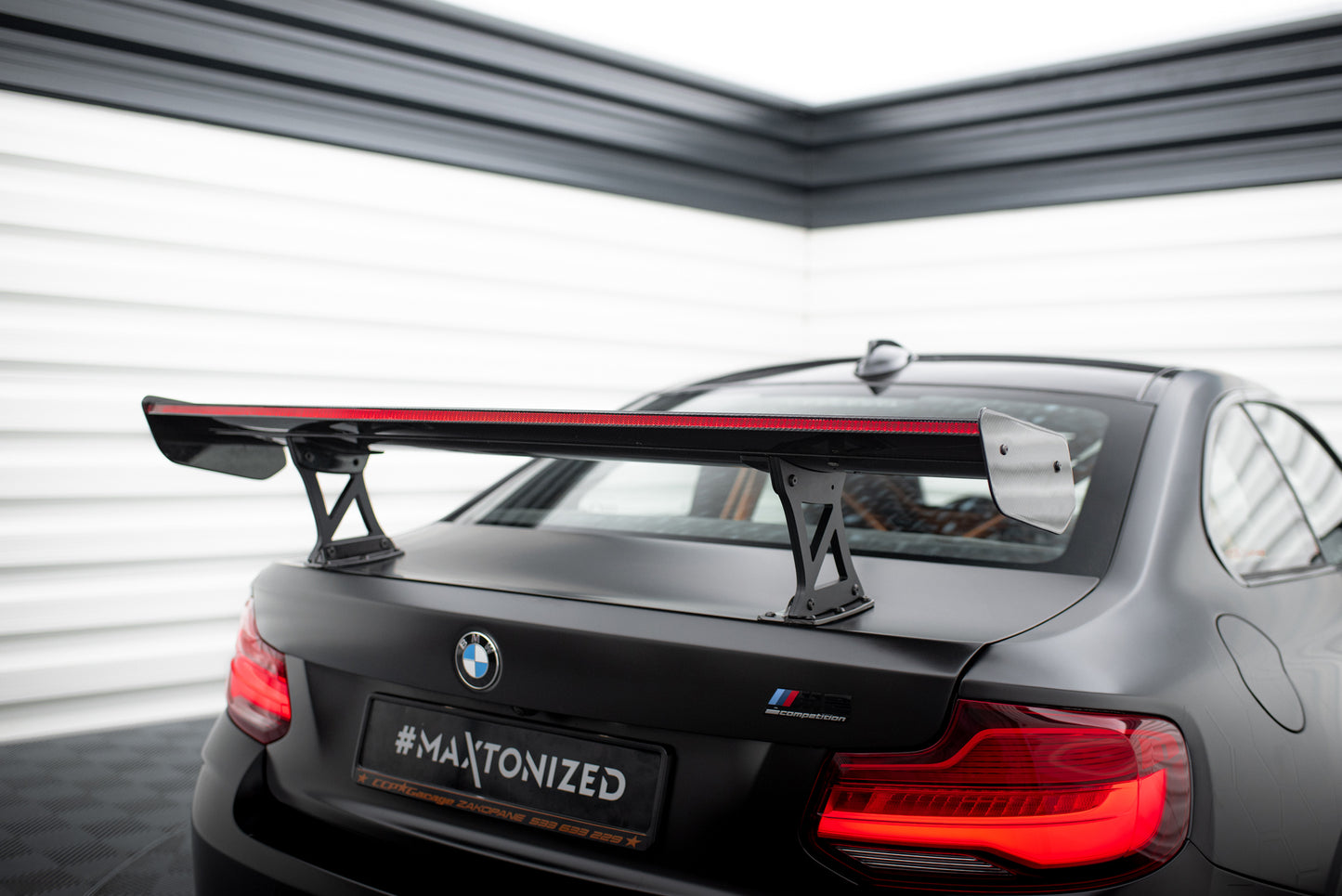 Carbon Spoiler With Internal Brackets Uprights + LED suitable for BMW M2 F87 / 2 / 2 M-Pack F22