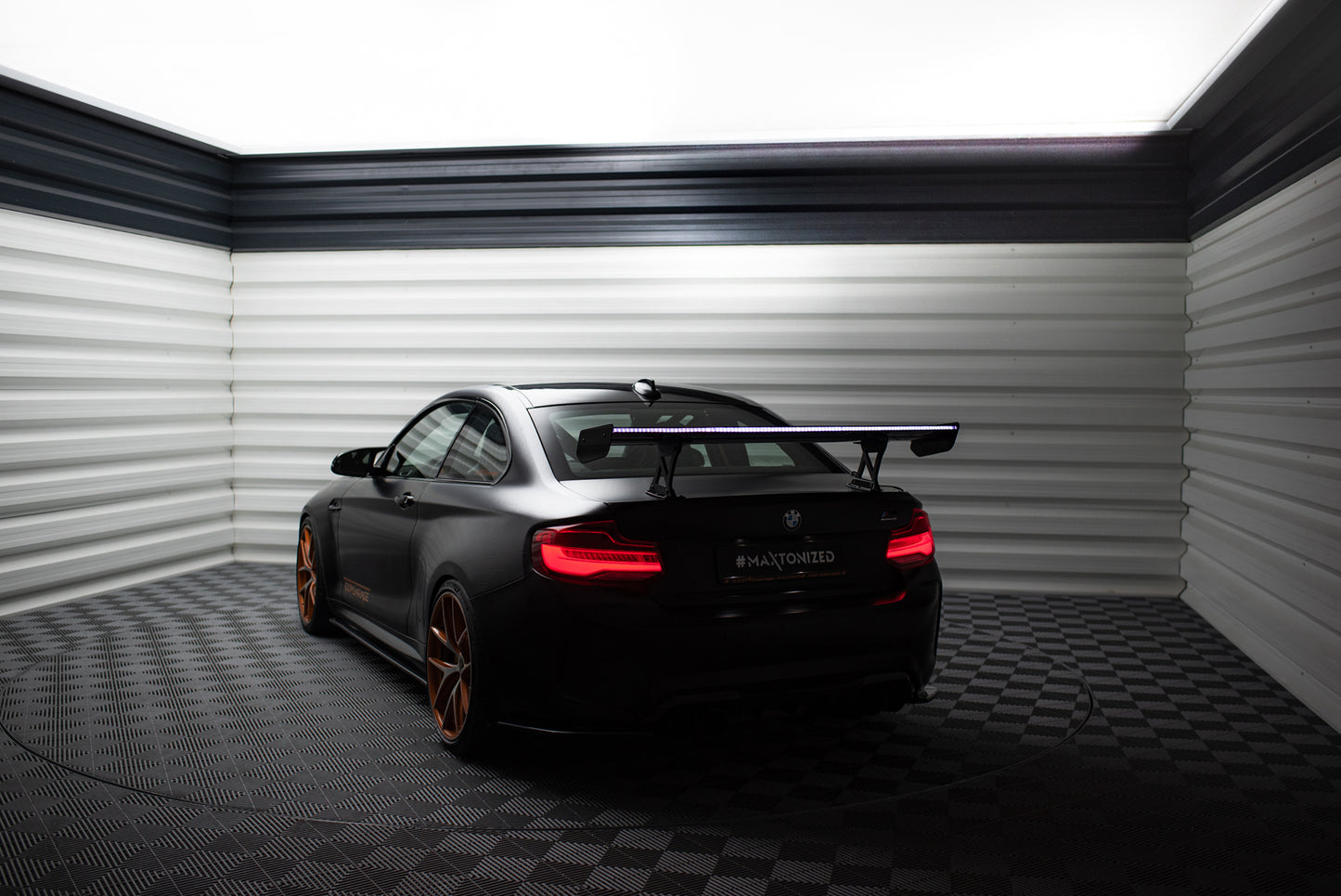 Carbon Spoiler With Internal Brackets Uprights + LED suitable for BMW M2 F87 / 2 / 2 M-Pack F22
