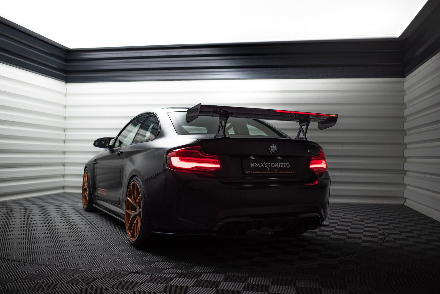 Carbon Spoiler With Internal Brackets Uprights + LED suitable for BMW M2 F87 / 2 / 2 M-Pack F22