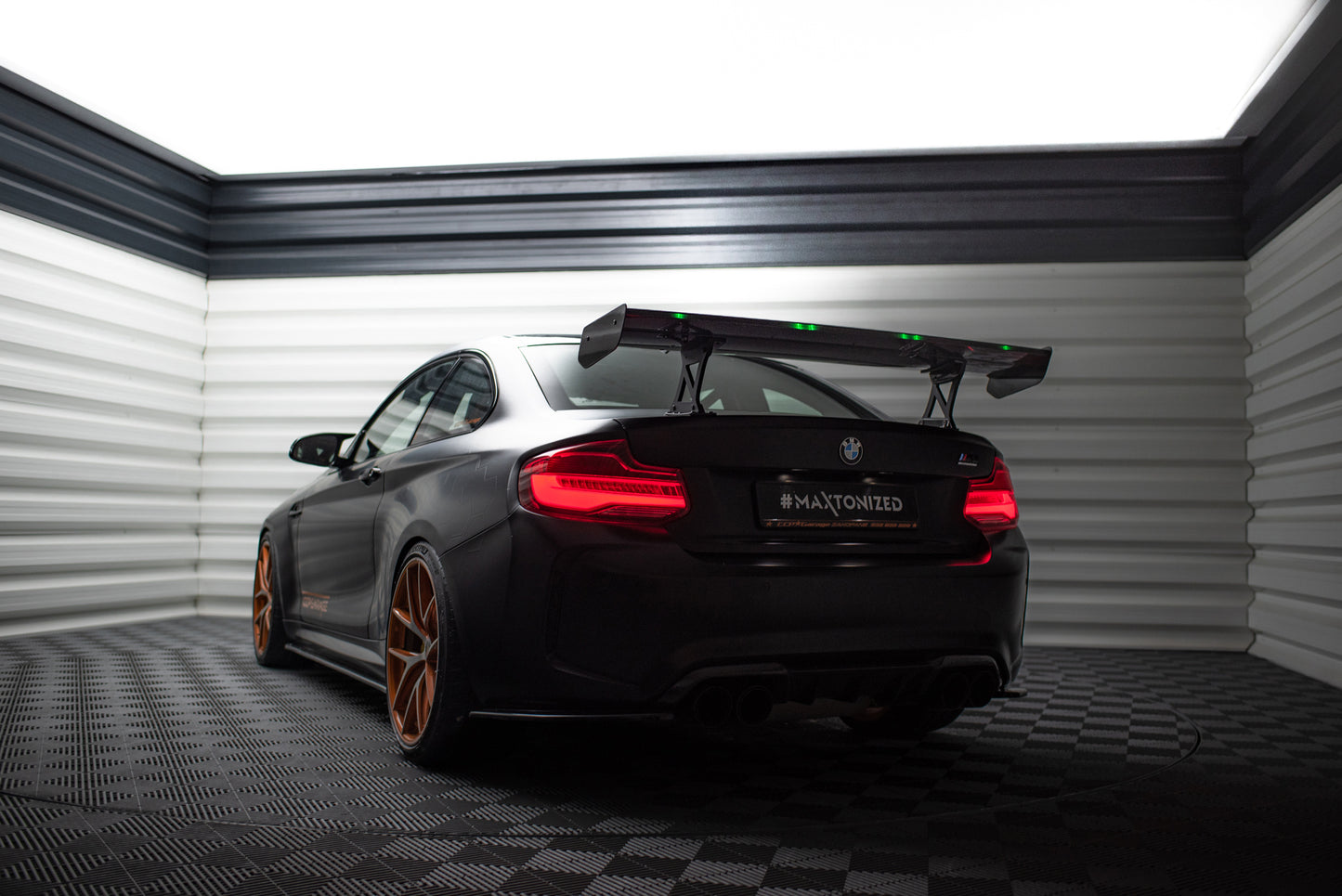 Carbon Spoiler With Internal Brackets Uprights + LED suitable for BMW M2 F87 / 2 / 2 M-Pack F22