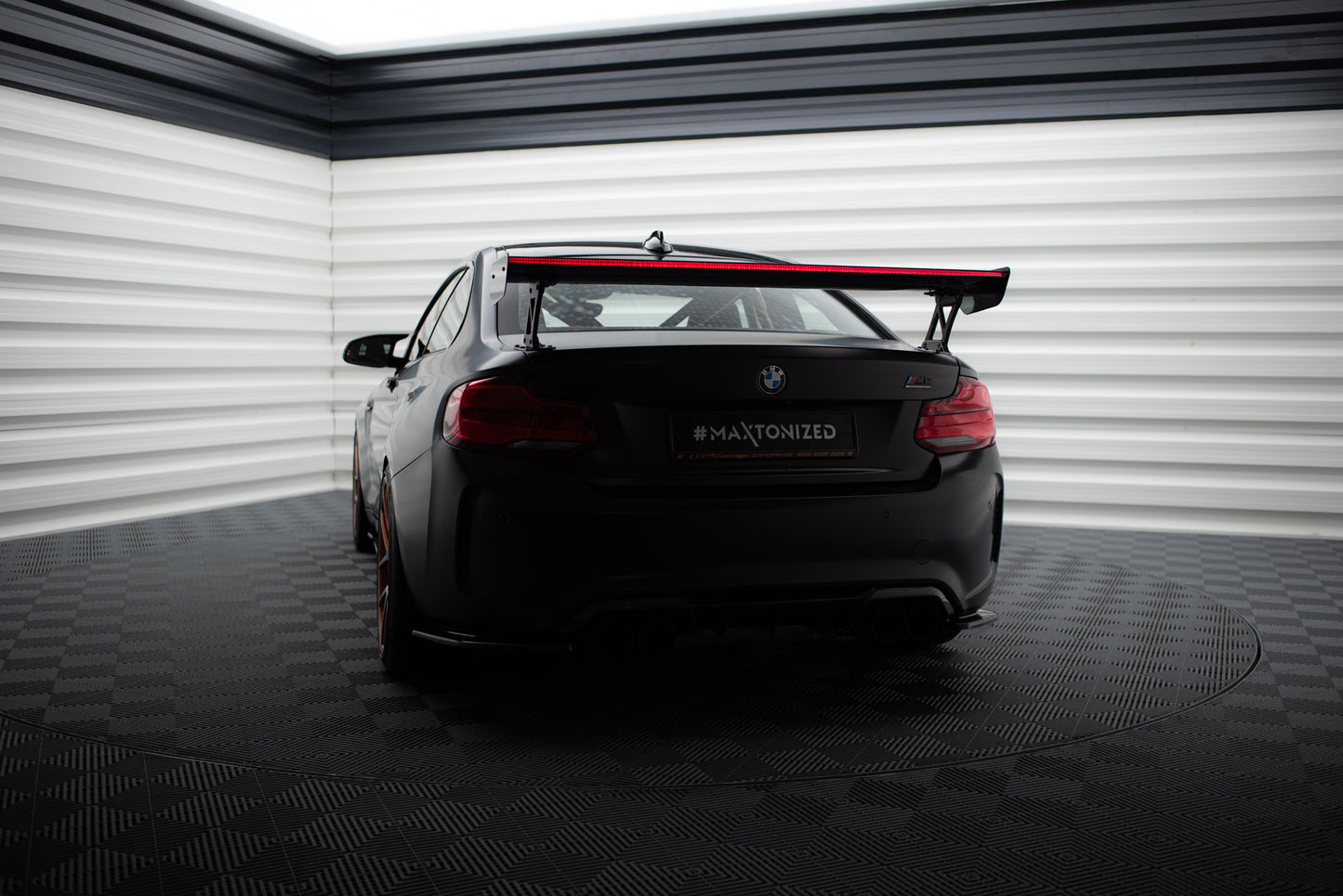 Carbon Spoiler With External Brackets Uprights + LED suitable for BMW M2 F87 / 2 / 2 M-Pack F22