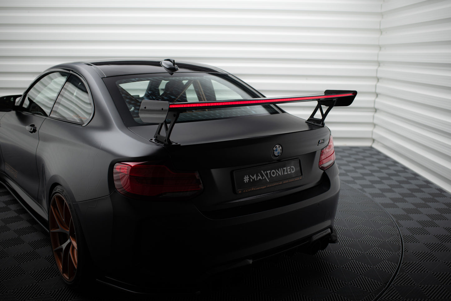 Carbon Spoiler With External Brackets Uprights + LED suitable for BMW M2 F87 / 2 / 2 M-Pack F22