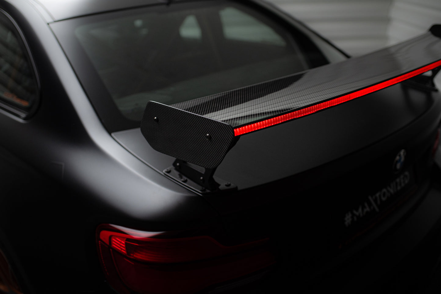 Carbon Spoiler With External Brackets Uprights + LED suitable for BMW M2 F87 / 2 / 2 M-Pack F22