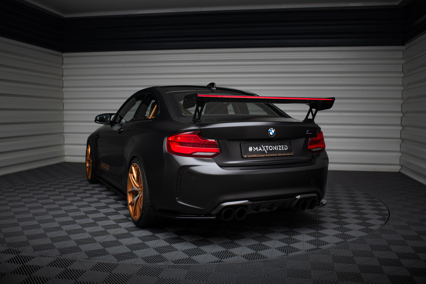 Carbon Spoiler With External Brackets Uprights + LED suitable for BMW M2 F87 / 2 / 2 M-Pack F22