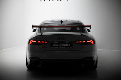 Karbonowy Spoiler Z Zewnętrznymi Wspornikami  V.1+ pasujący do LED Audi A5 / A5 S-Line / S5 / RS5 Coupe F5 / F5 Facelift
