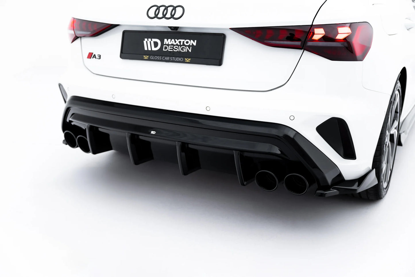 Heckansatz + Endschalldampfer Sportauspuff Attrappe Audi A3 S-Line Sportback 8Y Facelift