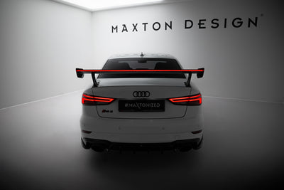 Karbonowy Spoiler Z Zewnętrznymi Wspornikami + LED pasujący do Audi A3 / A3 S-Line / S3 / RS3 Sedan 8V / 8V Facelift
