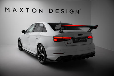 Karbonowy Spoiler Z Zewnętrznymi Wspornikami + LED pasujący do Audi A3 / A3 S-Line / S3 / RS3 Sedan 8V / 8V Facelift
