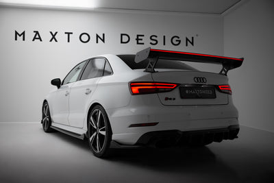 Karbonowy Spoiler Z Zewnętrznymi Wspornikami + LED pasujący do Audi A3 / A3 S-Line / S3 / RS3 Sedan 8V / 8V Facelift