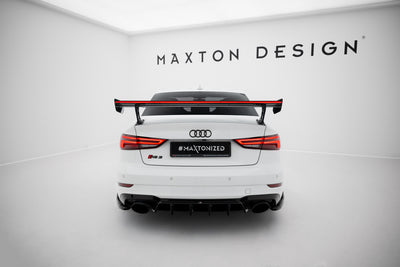 Karbonowy Spoiler Z Zewnętrznymi Wspornikami + LED pasujący do Audi A3 / A3 S-Line / S3 / RS3 Sedan 8V / 8V Facelift