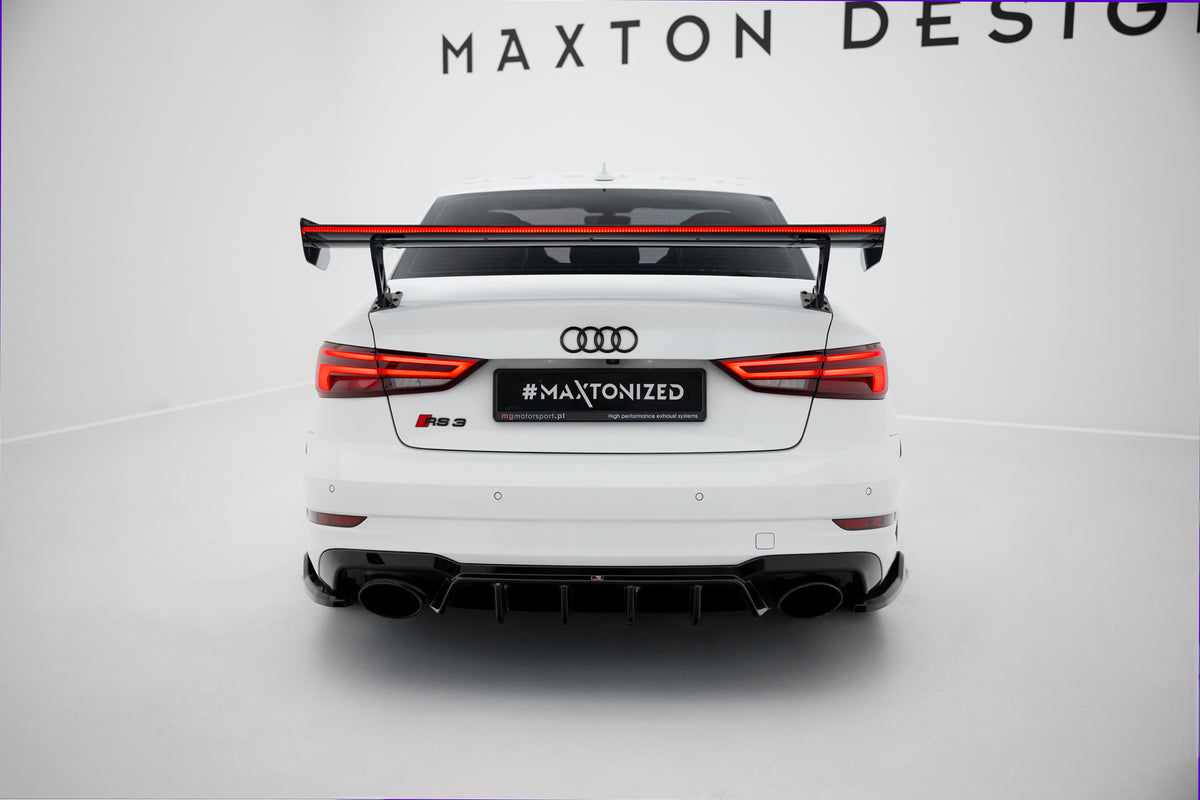 Karbonowy Spoiler Z Zewnętrznymi Wspornikami + LED pasujący do Audi A3 / A3 S-Line / S3 / RS3 Sedan 8V / 8V Facelift