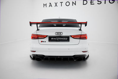 Karbonowy Spoiler Z Zewnętrznymi Wspornikami + LED pasujący do Audi A3 / A3 S-Line / S3 / RS3 Sedan 8V / 8V Facelift
