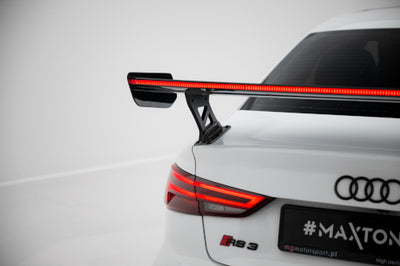 Karbonowy Spoiler Z Zewnętrznymi Wspornikami + LED pasujący do Audi A3 / A3 S-Line / S3 / RS3 Sedan 8V / 8V Facelift