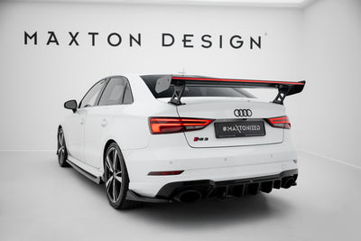 Karbonowy Spoiler Z Zewnętrznymi Wspornikami + LED pasujący do Audi A3 / A3 S-Line / S3 / RS3 Sedan 8V / 8V Facelift
