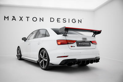 Karbonowy Spoiler Z Zewnętrznymi Wspornikami + LED pasujący do Audi A3 / A3 S-Line / S3 / RS3 Sedan 8V / 8V Facelift