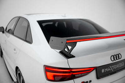 Karbonowy Spoiler Z Zewnętrznymi Wspornikami + LED pasujący do Audi A3 / A3 S-Line / S3 / RS3 Sedan 8V / 8V Facelift