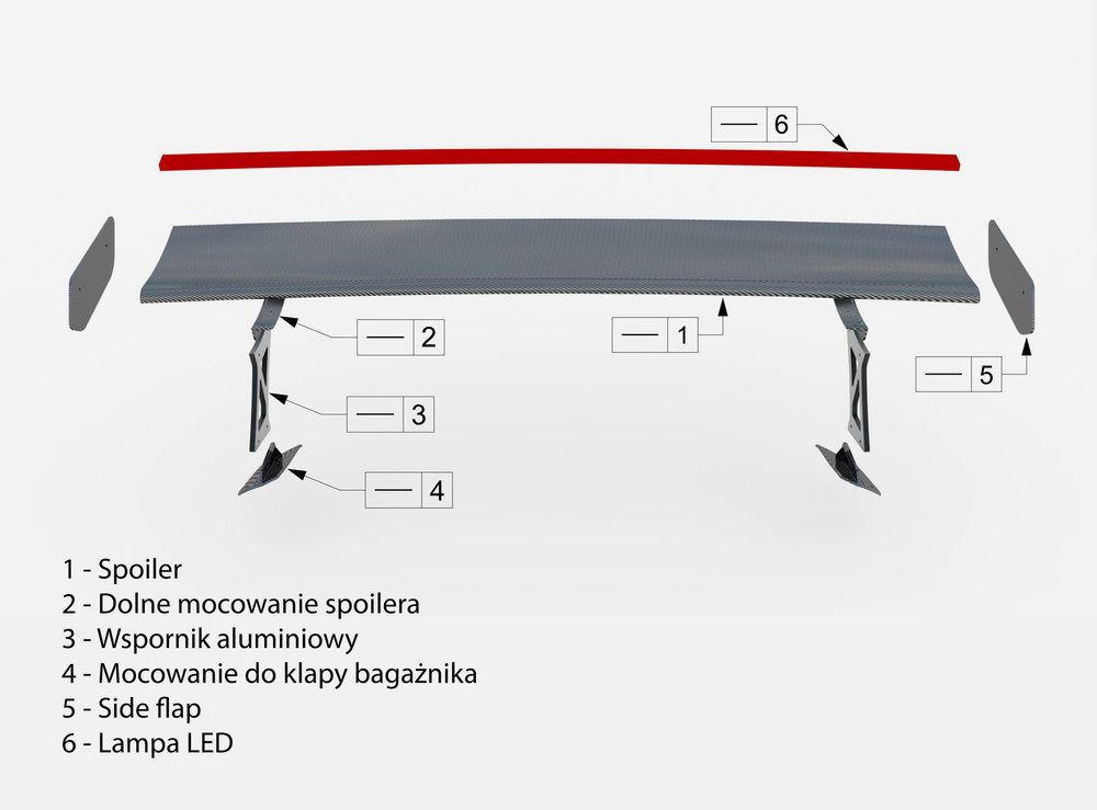 Karbonowy Spoiler Z Zewnętrznymi Wspornikami + Światło LED BMW M2 G87 / M240i / 2 M-Pack / 2 Standard G42